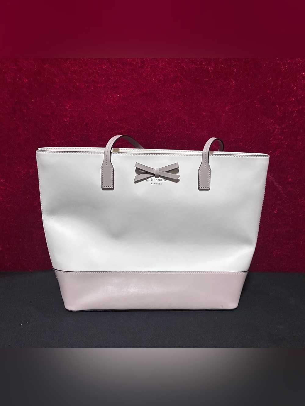 Kate Spade New York Colorblock Ivory Gray Leather Double Handle Large Tote Bag